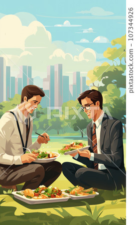 Office workers eating meal from lunchbox 107344926