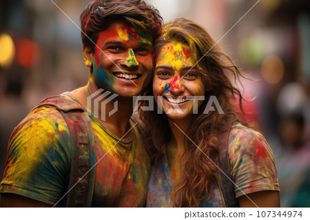 Painted people in Holi festival Painted people in Holi festival 107344974