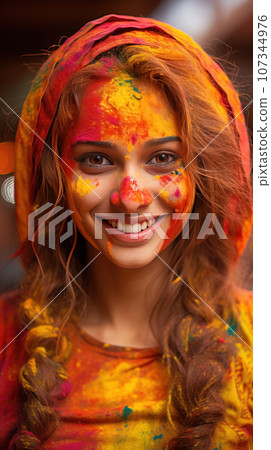 Painted people in Holi festival 107344976