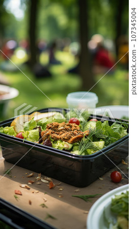 Lunchbox against the backdrop of the park Lunchbox against the backdrop of the park 107345004