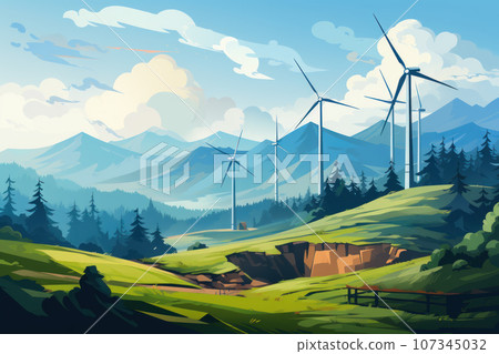 Wind turbines in the mountains 107345032