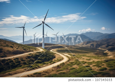 Wind turbines in the mountains 107345033