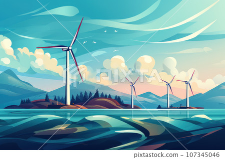 Offshore farm with wind turbines 107345046