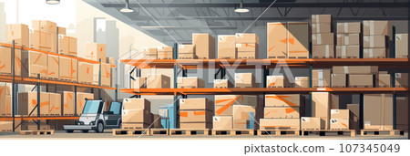 Retail warehouse with shelves Retail warehouse with shelves 107345049