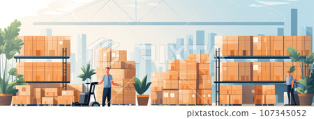 Warehouse worker checking the barcode of parcels Warehouse worker checking the barcode of parcels 107345052