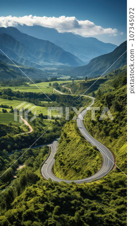 Highway along mountains and forests Highway along mountains and forests 107345072