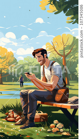 A man eats homemade food from a lunchbox A man eats homemade food from a lunchbox 107345086