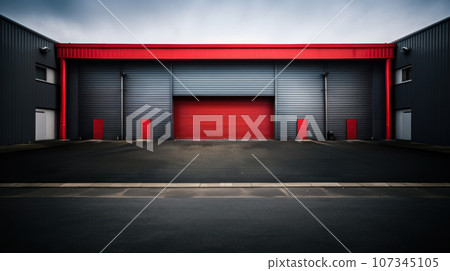 Closed gray red roller shutters 107345105