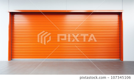 Closed orange roller shutters Closed orange roller shutters 107345106