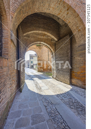 Ancient walls of Montagnana, Padova province, Veneto, Italy 107345125
