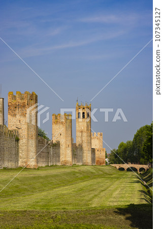 Ancient walls of Montagnana, Padova province, Veneto, Italy 107345127