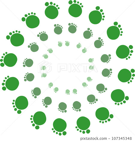 Abstract design in green colors. Environmental motifs. Cartoon style footprints 107345348