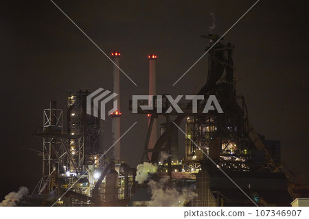 steel mill in the Netherlands at night 107346907