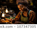 African woman selling food products. Generated with AI 107347305