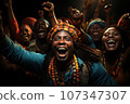 African people cheering. Generated with AI 107347307