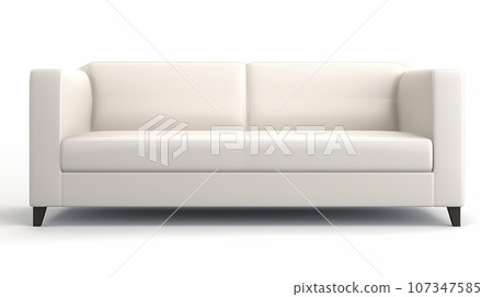 White modern sofa, on black wooden legs, isolated on white background 107347585