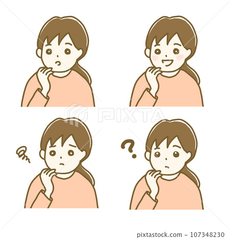 插畫素材：女性臉部表情姿勢套裝1 107348230