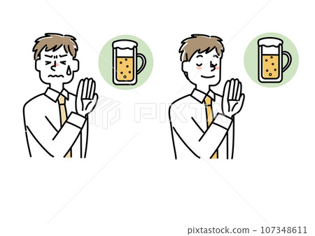 Illustration set of a person who refuses alcohol (young man) 107348611