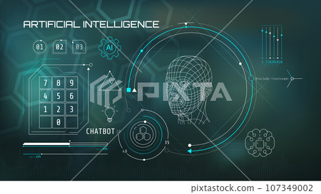 Built-in artificial intelligence in a technology circle with a 3D head on a abstract background. 107349002