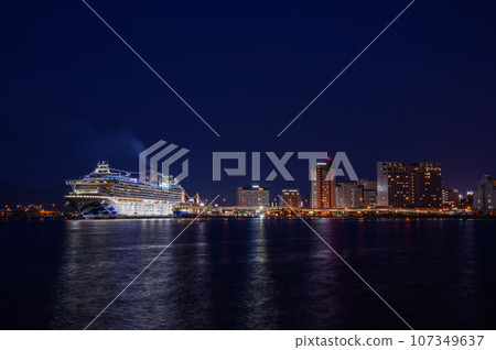Hakodate at night, cruise ship and Mashu Maru at Wakamatsu Pier Hakodate at night, cruise ship and Mashu Maru at Wakamatsu Pier 107349637