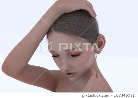 A woman touching her hair A woman touching her hair 107349751