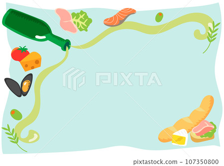 白葡萄酒和與葡萄酒相配的食物的框架-風景 白葡萄酒和與葡萄酒相配的食物的框架-風景 107350800