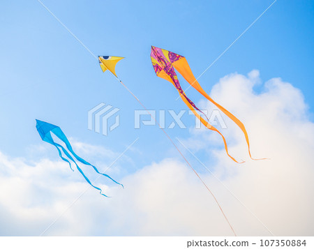 A kite in the sky. Upwards. Wind. Kite Festival. Colorful toys. People fly kites. Beauty in the sky A kite in the sky. Upwards. Wind. Kite Festival. Colorful toys. People fly kites. Beauty in the sky 107350884