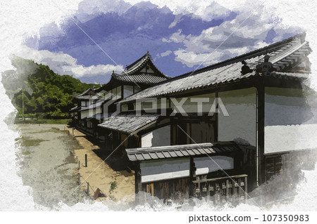 Watercolor style crescent moon, Mikazuki clan Noino Jinya ruins, Jinyakan, Sayo-cho, Sayo-gun, Hyogo Prefecture Watercolor style crescent moon, Mikazuki clan Noino Jinya ruins, Jinyakan, Sayo-cho, Sayo-gun, Hyogo Prefecture 107350983