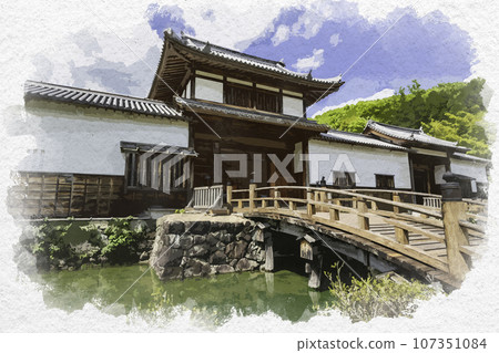 兵庫縣佐用郡佐用町仲禦門三日月藩野野陣屋遺址水彩風格的新月 107351084