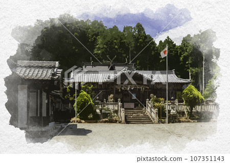 Watercolor style crescent moon Hioka Hachiman Shrine shrine building Sayo-cho, Sayo-gun, Hyogo Prefecture 107351143