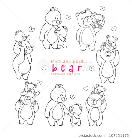 cute Mother bear and Baby Bear having Heartwarming timeless love moment together Cartoon Doodle outline Illustration collection, mother day drawing cute Mother bear and Baby Bear having Heartwarming timeless love moment together Cartoon Doodle outline Illustration collection, mother day drawing 107351175