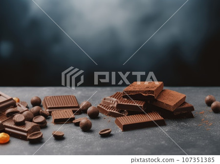 Border of chocolate isolated on white background. AI Generative. Border of chocolate isolated on white background. AI Generative. 107351385