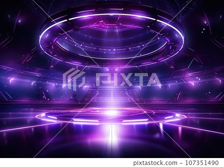 neon stadium stage, Glowing neon lighting and a blank platform for product placement, Satge platform for concert. AI Generative. neon stadium stage, Glowing neon lighting and a blank platform for product placement, Satge platform for concert. AI Generative. 107351490