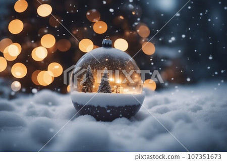 golden snow globe with snow on the ground golden snow globe with snow on the ground 107351673