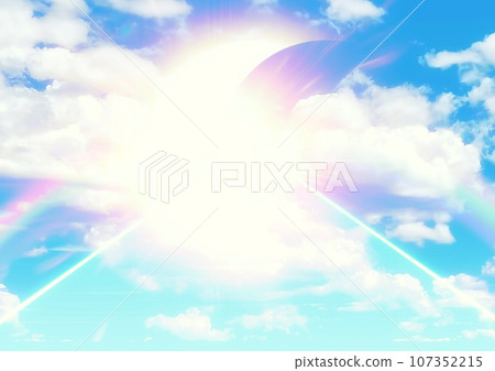 藍天中漂浮的雲彩和到達天空的光路的插圖 藍天中漂浮的雲彩和到達天空的光路的插圖 107352215