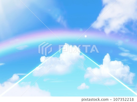 藍天中漂浮的雲彩和到達天空的光路的插圖 107352218