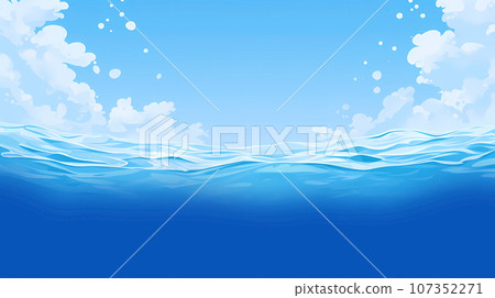 手绘卡通蓝色的天空和海面插画背景 手绘卡通蓝色的天空和海面插画背景 107352271