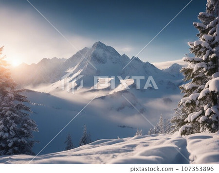 winter mountains in snow 107353896