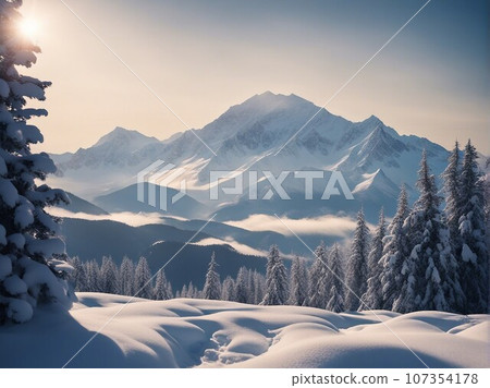 winter landscape trees in mountains 107354178