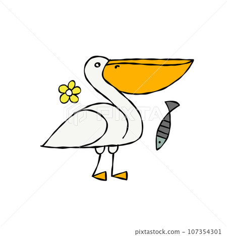 Funny pelican character isolated on white for your design Funny pelican character isolated on white for your design 107354301