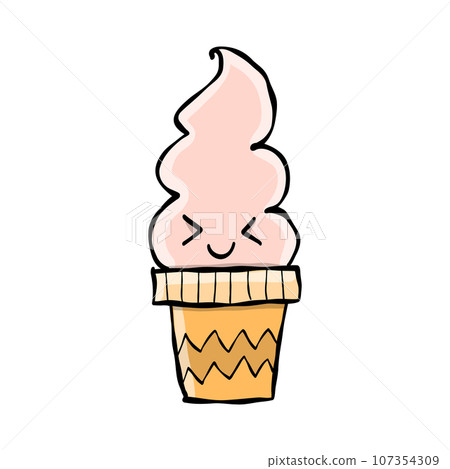 Ice cream character. Kawaii style with black outline. Icon isolated on white Ice cream character. Kawaii style with black outline. Icon isolated on white 107354309