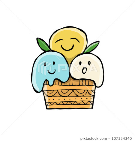 Ice cream character. Kawaii style with black outline. Icon isolated on white 107354340