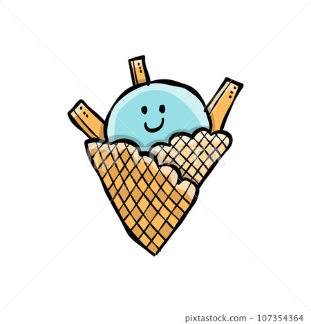 Ice cream character. Kawaii style with black outline. Icon isolated on white Ice cream character. Kawaii style with black outline. Icon isolated on white 107354364