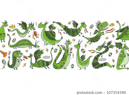 Funny Dragons family, seamless pattern background for your design. Symbol of Chinese New Year 2024 107354390