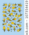 Funny Bees family. Beehive for your design. Vertical print background Funny Bees family. Beehive for your design. Vertical print background 107354419