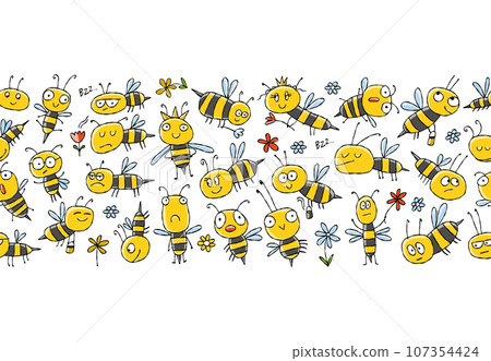 Funny Bees family. Beehive seamless pattern background for your design Funny Bees family. Beehive seamless pattern background for your design 107354424