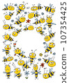 Funny Bees family. Beehive for your design. Vertical frame with place for text Funny Bees family. Beehive for your design. Vertical frame with place for text 107354425