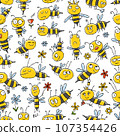 Funny Bees family. Beehive seamless pattern background for your design Funny Bees family. Beehive seamless pattern background for your design 107354426
