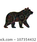 Black Bear silhouette with abstract Floral Ornament isolated on white Black Bear silhouette with abstract Floral Ornament isolated on white 107354432