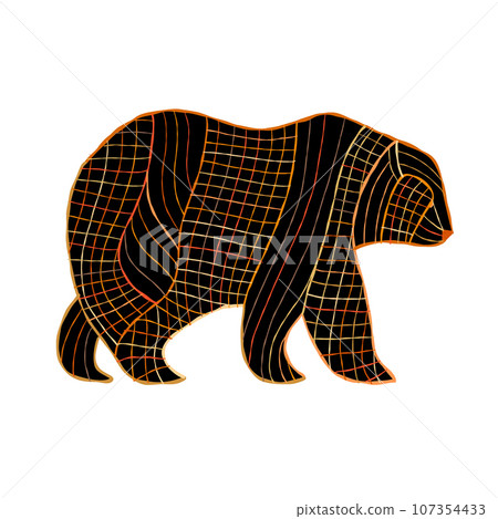 Bear silhouette with stripe and plaid abstract ornament isolated on white Bear silhouette with stripe and plaid abstract ornament isolated on white 107354433